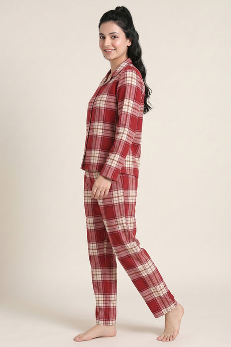 Zivame Flannel Woven Pyjama Set - Deep Scarlet — image 2